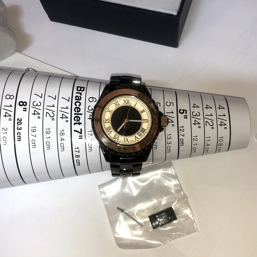 Solid Real 14K Gold Bezel 1.00CT Black Spinel Vicence Milor Italy Ceramic Watch